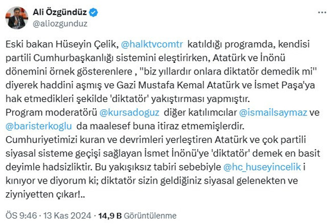 AK Parti kurucusu Hüseyin Çelik'ten Atatürk için skandal "diktatör" çıkışı - Resim : 1