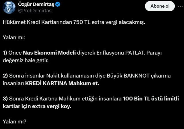 Vergi paketinden sonra Özgür Demirtaş'tan dikkat çeken paylaşım! Yalan mı? diyerek 3 madde sıraladı - Resim : 1