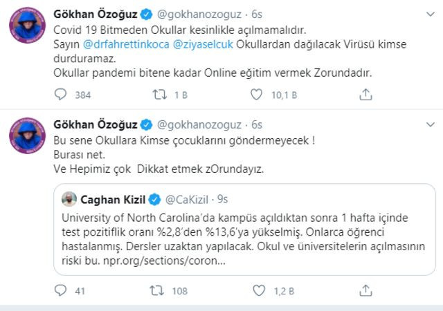 Gökhan Özoğuz sosyal medyadan bakanlara seslendi! 'Okullardan dağılacak virüsü...' - Resim : 1