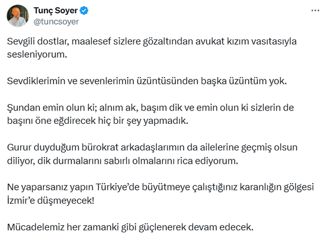 Gözaltına alınan Tunç Soyer'den ilk açıklama: "Alnım ak, başım dik..." - Resim : 1
