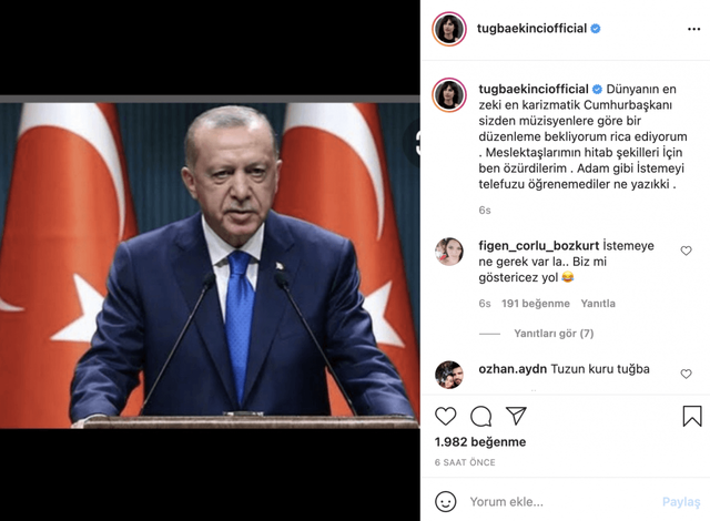 Ünlü isimlerin isyanına sessiz kalmadı! Tuğba Ekinci, Erdoğan’dan özür diledi! - Resim : 1