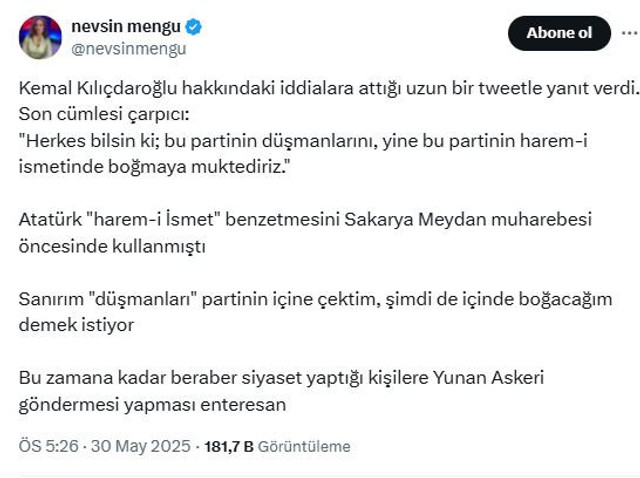 Nevşin Mengü'den Kılıçdaroğlu'na olay sözler! "Düşmanları" partinin içine çektim... - Resim : 1