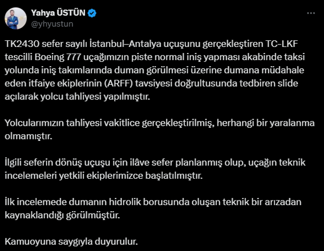 Dumanlar yükseldi... THY'nin İstanbul-Antalya seferinde korkutan anlar! - Resim : 2