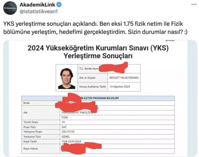 "Eksi 1.75 fizik netiyle fizik bölümüne girdim" paylaşımına açıklama var! Gerçek bambaşka çıktı - Resim : 2