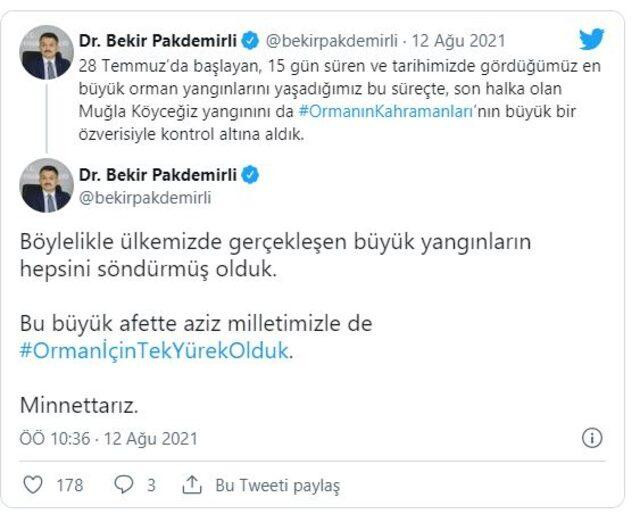 Bakan Pakdemirli duyurdu: Büyük yangınların hepsini söndürdük - Resim : 1