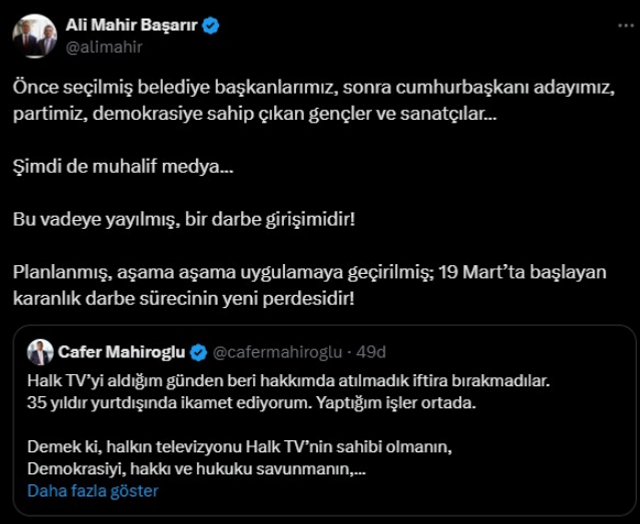 Ali Mahir Başarır'dan Cafer Mahiroğlu kararına sert tepki! "Bir darbe girişimidir" - Resim : 1