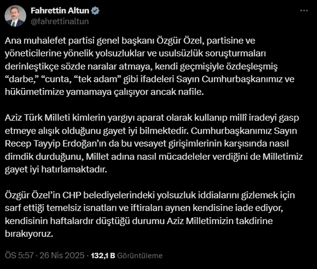 CHP'den İletişim Başkanı Fahrettin Altun'a sert tepki! "Siyasetçiysen istifa et, in sokağa..." - Resim : 1