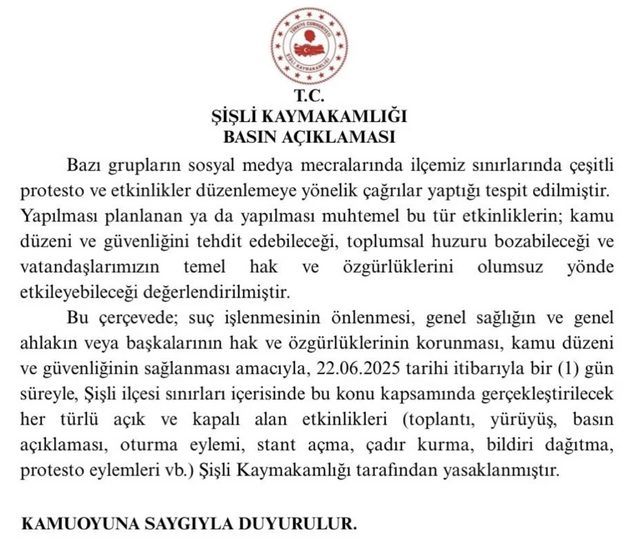 Kaymakamlık duyurdu... İstanbul'un o ilçesinde gösteri yürüyüşü yasaklandı! - Resim : 1