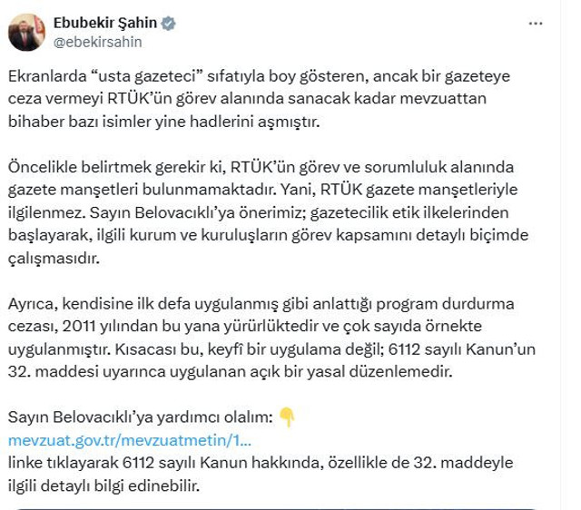 RTÜK Başkanı Şahin'den o gazeteciye sert çıkış! "Mevzuattan bihaber, haddini aştı..." - Resim : 1
