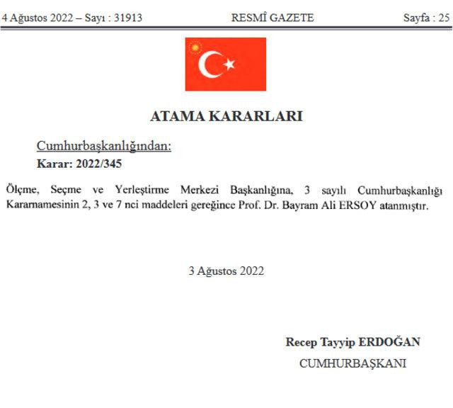 ÖSYM’nin yeni başkanı belli oldu! Karar Resmi Gazete’de yayımlandı… - Resim : 1