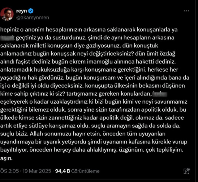 Reynmen, açtı ağzını yumdu gözünü! "Özdağ alınınca faşist dediniz, İmamoğlu alınca..." - Resim : 2