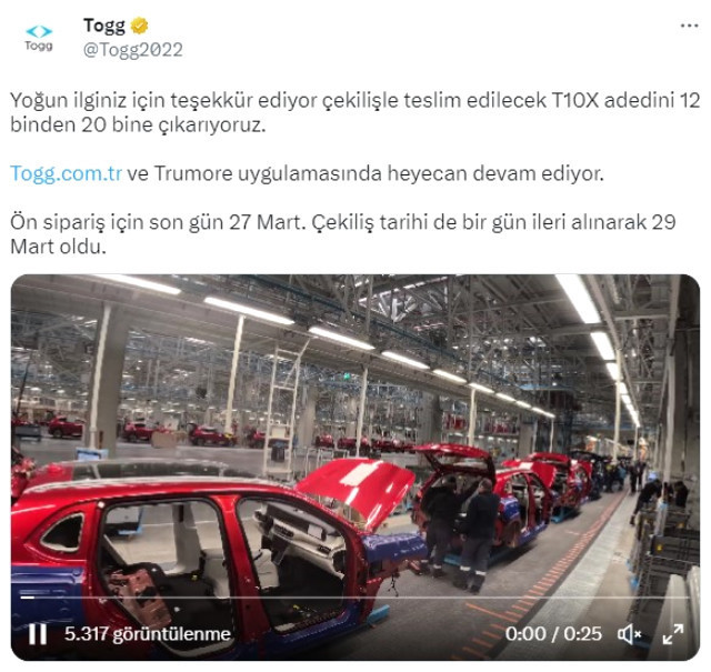 Togg'a talep patlaması! Teslim edilecek araç sayısı artırıldı - Resim : 1