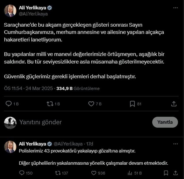 Bakan Yerlikaya'dan Saraçhane açıklaması! "Yapılan hakaretleri lanetliyorum" - Resim : 1