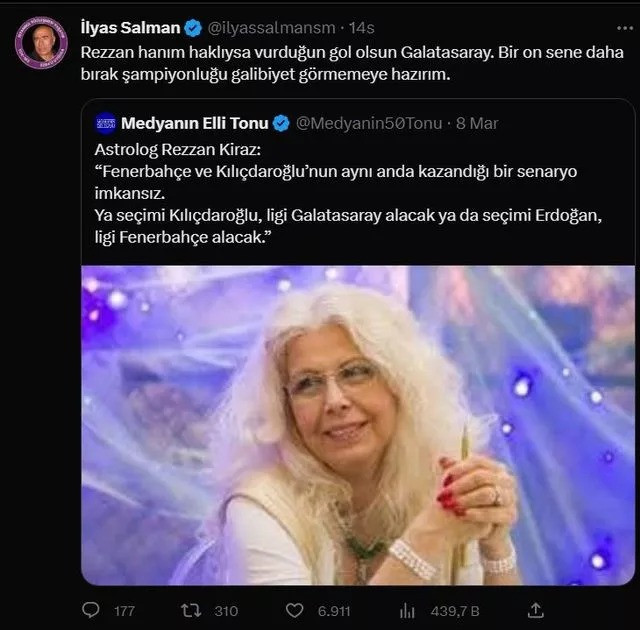 İlyas Salman astrolog Rezzan Kiraz'ın sözlerini paylaştı! "Ya seçimi Kılıçdaroğlu..." - Resim : 1