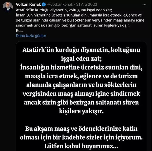 Volkan Konak'tan Ali Erbaş'a sert ifadeler! "Atatürk’ün kurduğu diyanetin..." - Resim : 1