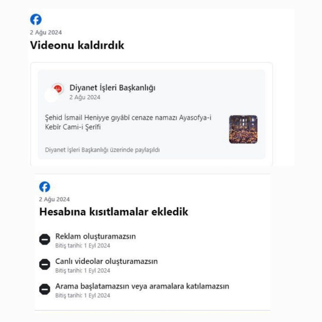 Facebook, Diyanet'in Haniye paylaşımını silip hesaba kısıtlama getirdi - Resim : 1