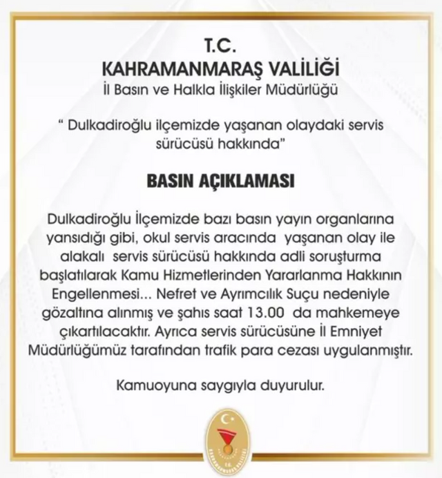 Filistin şalından rahatsızım diyerek 14 yaşındaki kızı servisten indirmişti! Valilik olaya el attı - Resim : 1