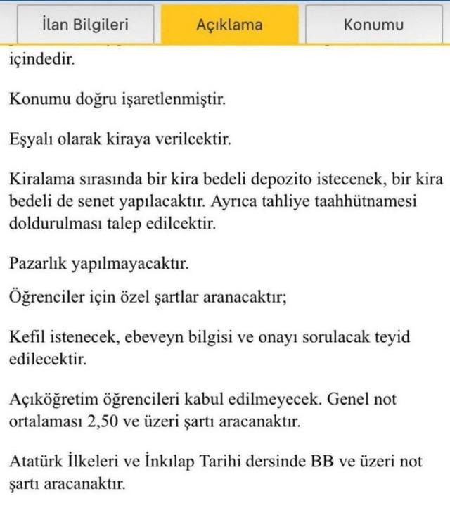 Kiralık ev ilanında öğrenciler için dikkat çeken 'Atatürk İlkeleri ve İnkılap Tarihi dersi' şartı - Resim : 1