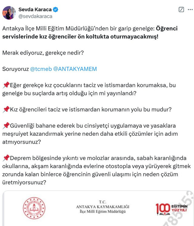 MEB'den skandal genelge: Kız öğrenciye ön koltuk yasak iddiası - Resim : 2