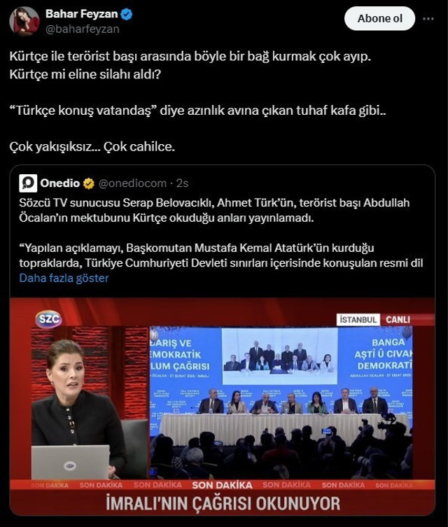 Öcalan'ın açıklaması sonrası Sözcü TV’de Kürtçe yayın polemiği - Resim : 1