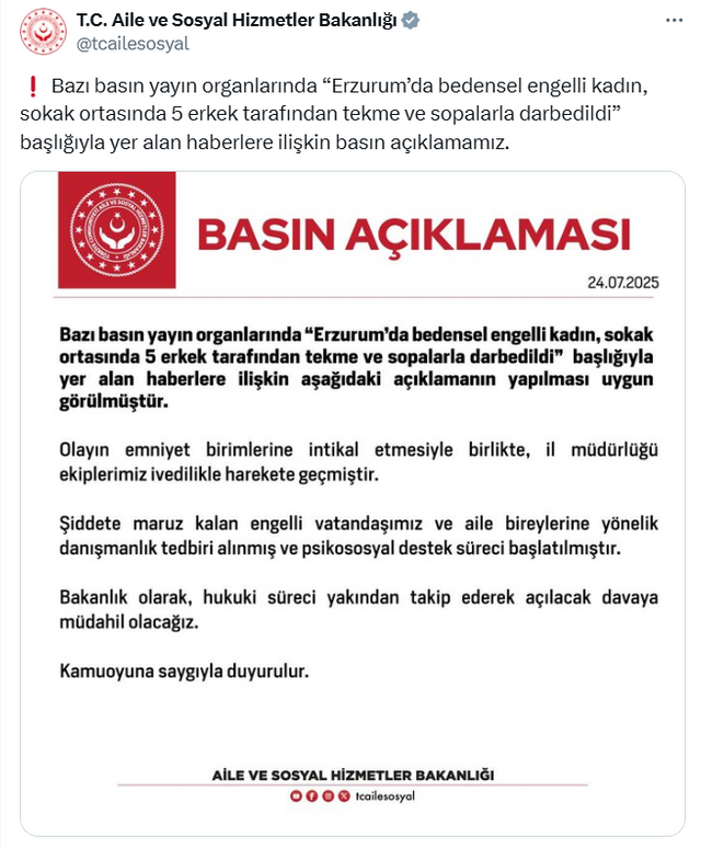 Bakanlık harekete geçti! 5 kişi engelli kadını darbetti - Resim : 1