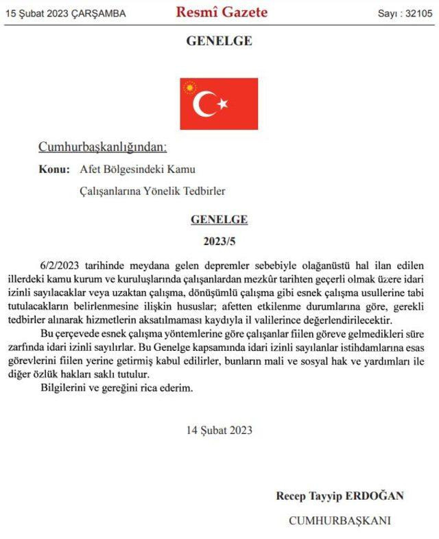 Kamu çalışanları için deprem genelgesi! Erdoğan imzaladı, Resmi Gazete’de yayımlandı… - Resim : 1