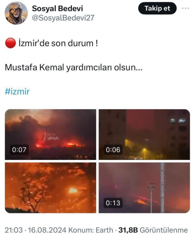 İzmir alev alev yanarken yapılan paylaşımlar pes dedirtti! "Mustafa Kemal yardımcıları olsun" - Resim : 3