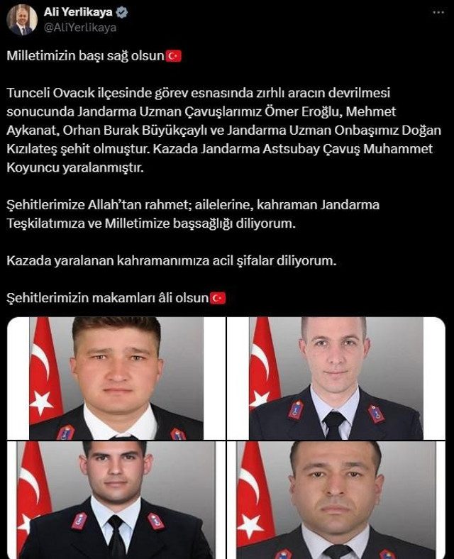 Tunceli'de askeri araç kaza yaptı: Üç askerimiz şehit oldu - Resim : 1
