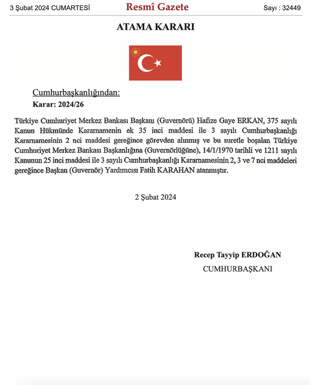Merkez Bankası Başkanlığı’na kim atandı? Resmî Gazete’de yayımlandı - Resim : 1