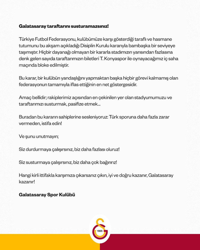 Galatasaray'dan TFF'ye büyük tepki! İstifa çağrısı - Resim : 1