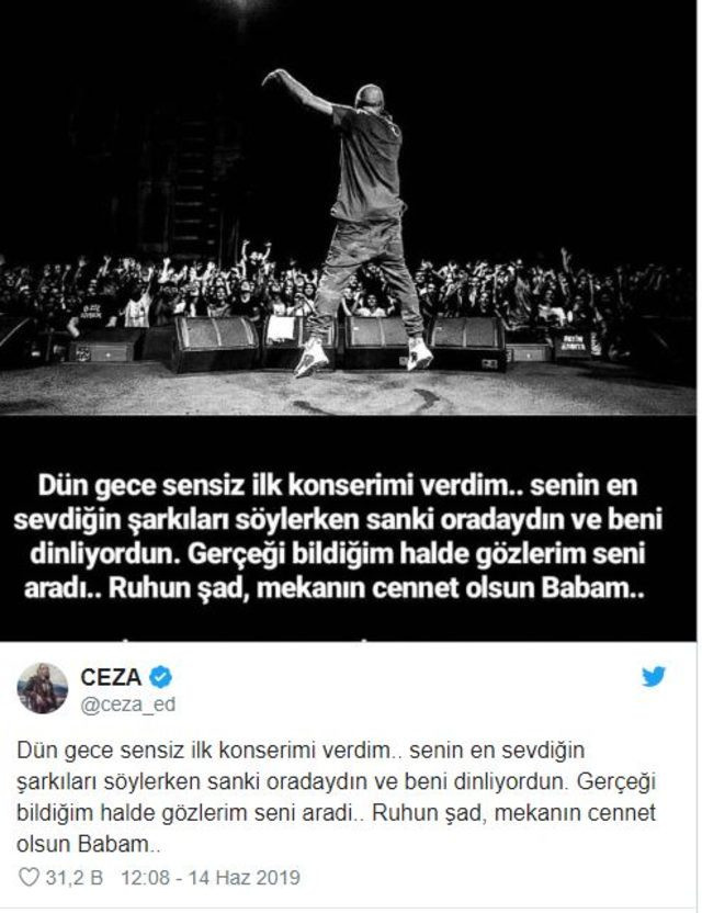 Babasının vefatının ardından ilk konserini veren Ceza'dan duygusal paylaşım! - Resim : 1