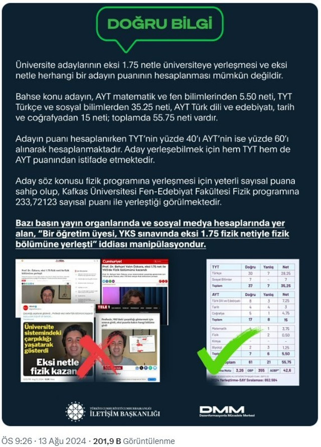 "Eksi 1.75 fizik netiyle fizik bölümüne girdim" paylaşımına açıklama var! Gerçek bambaşka çıktı - Resim : 3