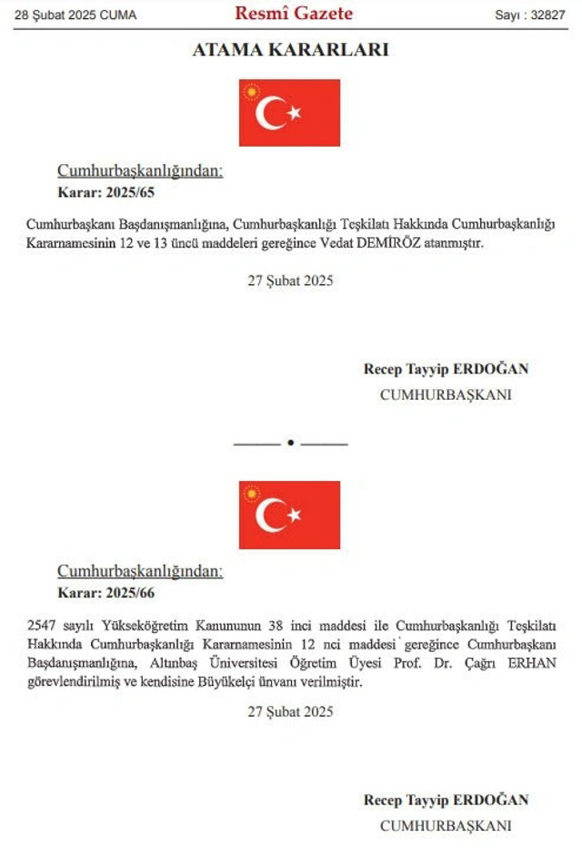 Erdoğan imzaladı... Cumhurbaşkanı Başdanışmanlığı'na iki yeni atama - Resim : 2