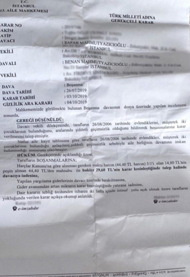 Ece Erken'den flaş Şafak Mahmutyazıcıoğlu kararı! Belgesini paylaştı! - Resim : 1
