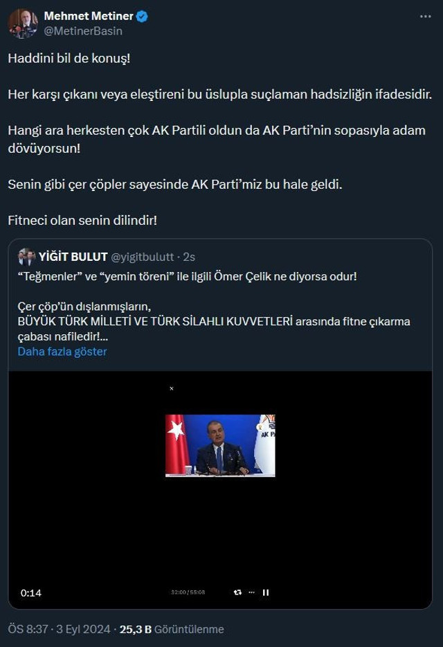 Eski AKP'li milletvekili Metiner’den Yiğit Bulut'a ağır sözler: 'Fitneci olan senin dilindir' - Resim : 1