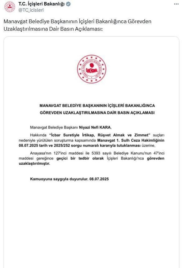 Tutuklanan Manavgat Belediye Başkanı Niyazi Nefi Kara hakkında bir karar daha - Resim : 2