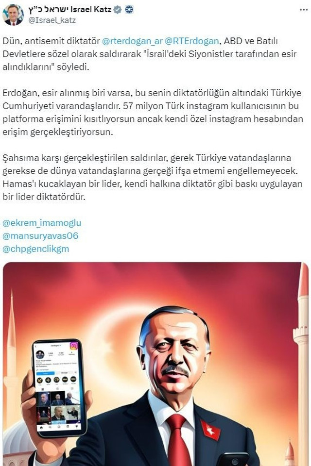 İsrailli bakan Katz'ın paylaşımına CHP'den skandal yanıt: Müttefikiniz Erdoğan'ı güçlendirmeye... - Resim : 1
