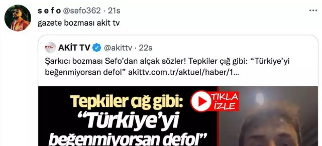 Sefo'dan, kendisini hedef gösteren Yeni Akit'e yanıt: 'Gazete bozması' - Resim : 1