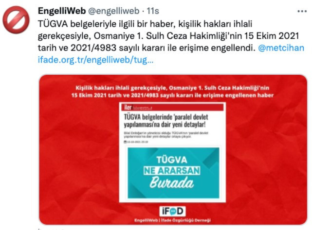 TÜGVA haberine 'Kişilik hakları ihlali' gerekçesiyle engelleme - Resim : 1