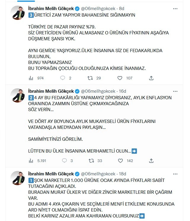Melih Gökçek'ten zincir marketlere 'kahraman olun' çağrısı - Resim : 1