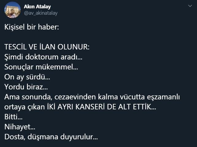 Akın Atalay 'tescil ve ilan' etti: Nihayet bitti... - Resim : 1