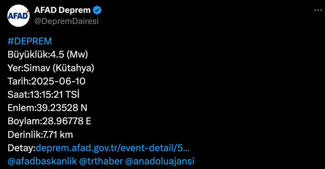 AFAD açıkladı: Kütahya'da korkutan deprem - Resim : 1