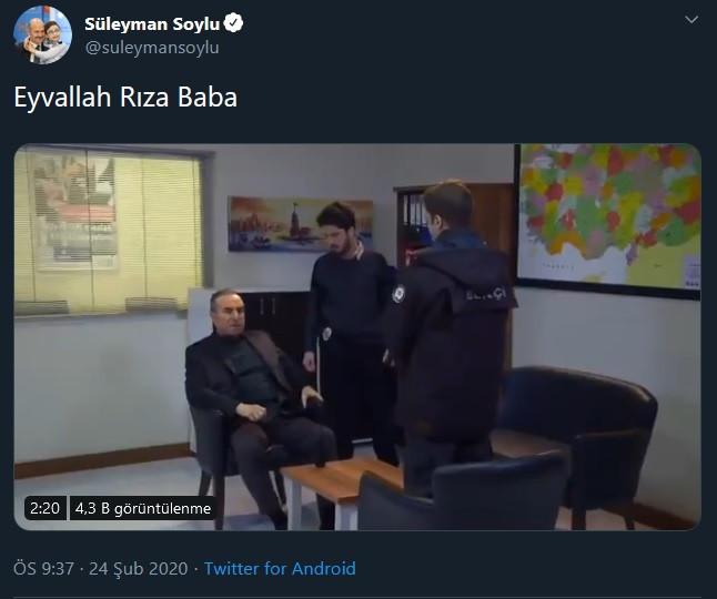Süleyman Soylu'nun Arka Sokaklar paylaşımı sosyal medyayı salladı: Eyvallah Rıza Baba - Resim : 1