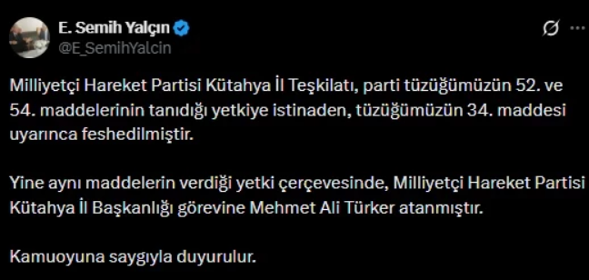 MHP'den bir karar daha: Kütahya teşkilatı feshedildi - Resim : 1