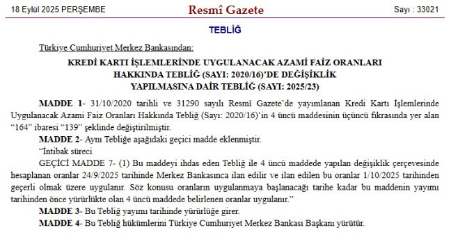 Merkez Bankası kredi kartı faizlerinde indirime gitti - Resim : 1