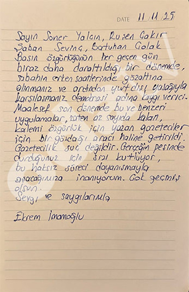 Ekrem İmamoğlu'ndan d&ouml;rt gazeteciye mektup! 'Bu g&ouml;zdağıdır&hellip;' - Resim : 1