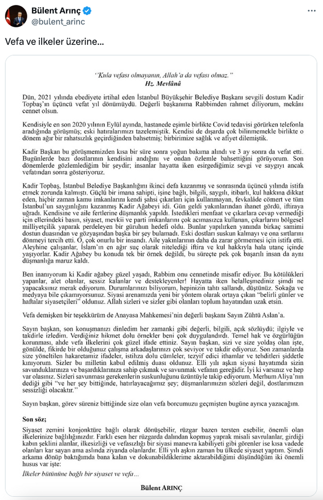 Bülent Arınç’tan çarpıcı Zühtü Arslan sözleri! ‘İyi ki varsınız, hep var olasınız…’ - Resim : 2