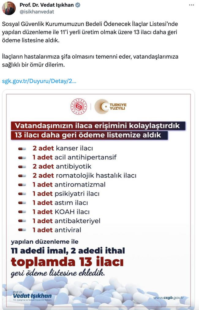 13 ilaç daha geri ödeme listesinde! Bakan Işıkhan duyurdu… - Resim : 1