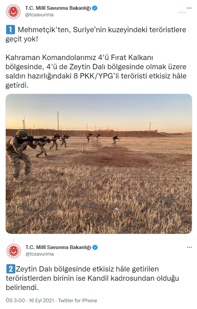 MSB: 8 PKK/YPG'li terörist etkisiz hale getirildi - Resim : 1