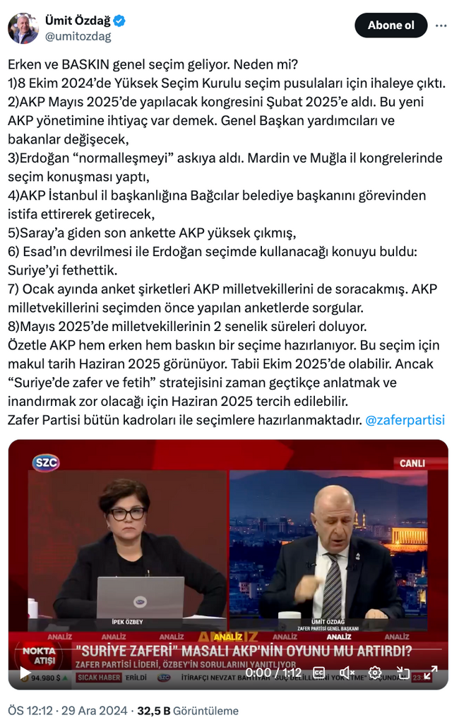 Öcalan’ın mesajı sonrası baskın seçim iddiası! Ümit Özdağ tarih verdi… - Resim : 2